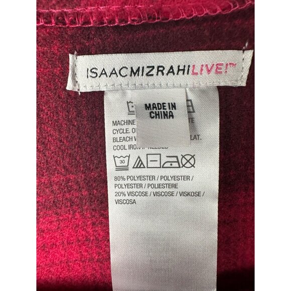 Isaac Mizrahi Women’s Red Plaid Poncho Cape Jacket O/S Belted Fringe Cozy Fall - Picture 3 of 11